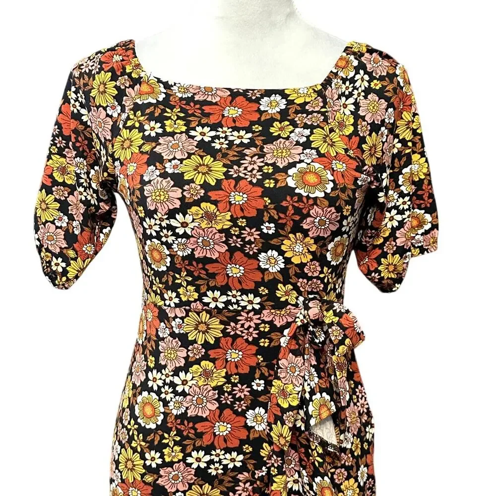 Rare Editions Floral Dress Short Sleeve Ruffle Hem Back Zip Multi Girls 14 NWOT